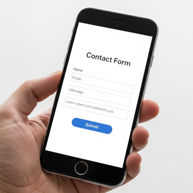 Afbeelding van een mobiele telefoon met een contactformulier.