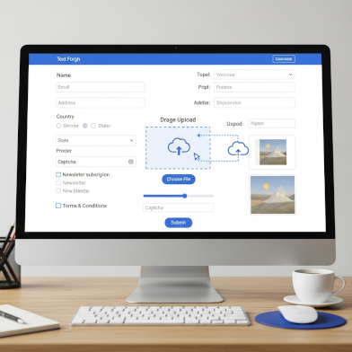 Afbeelding van een computer met daarop een ontwerp voor een complex formulier.