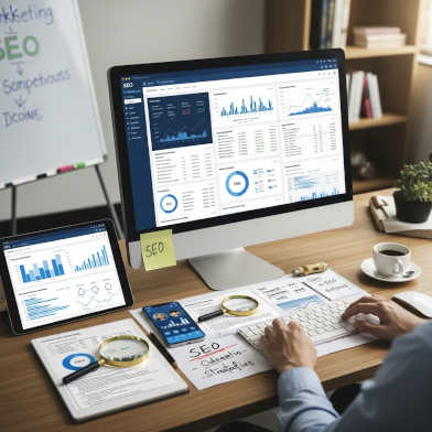 Afbeelding van een analyse dashboard voor zoekmachine optimalisatie.